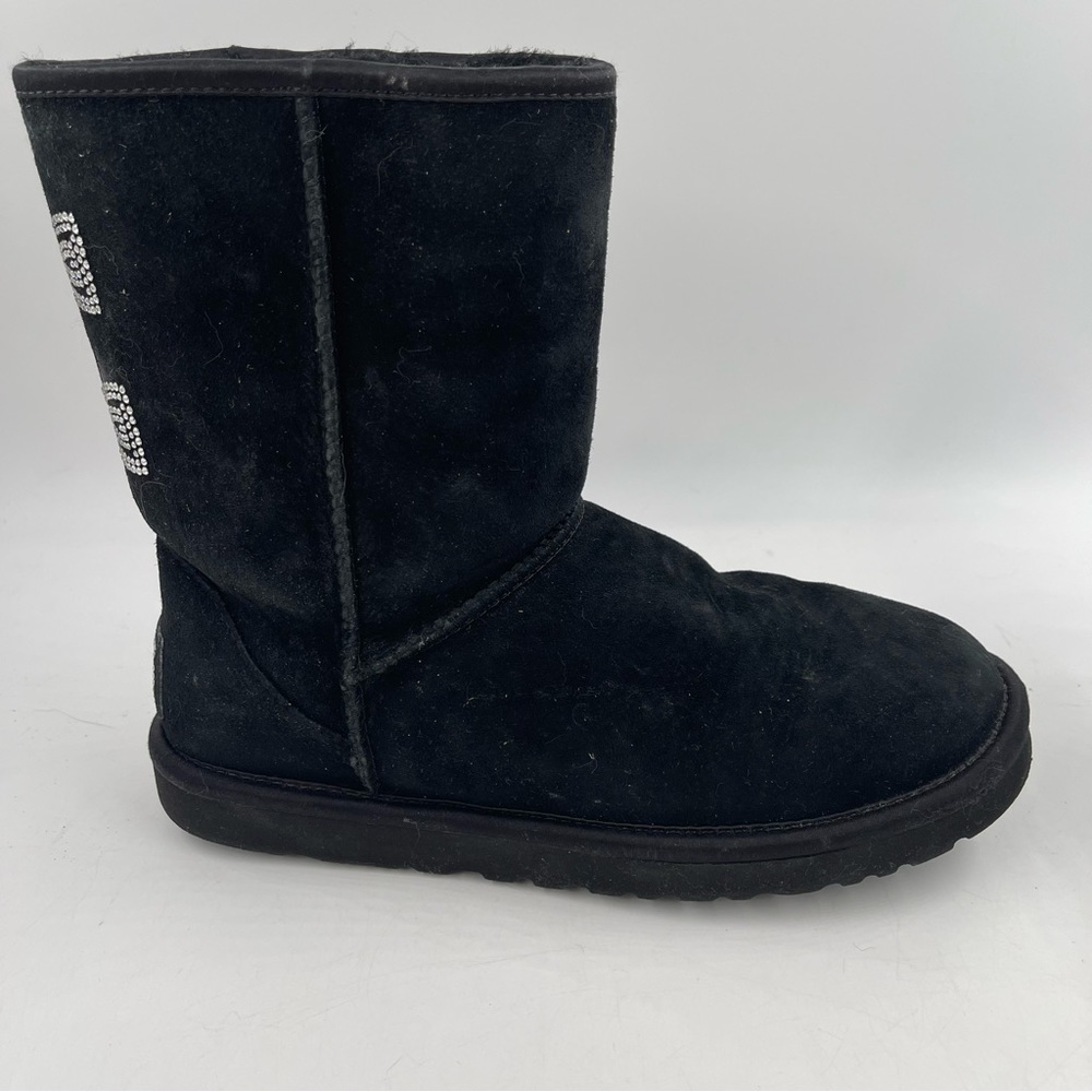 UGG Australia Black Classic Short Swarovski Crystal Bow Boots - Size 7